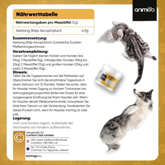 animigo Tartar Remover for Dogs & Cats - Dental Care for Oral Hygiene - 350 g Powder - Teeth Cleaning with Seaweed & Peppermint Flavour - Fresh Breath - Natural Seaweed animigo Tartar Remover for Dogs & Cats - Dental Care for Oral Hygiene - 350 g Powder - Teeth Cleaning with Seaweed & Peppermint Flavour - Fresh Breath - Natural Seaweed