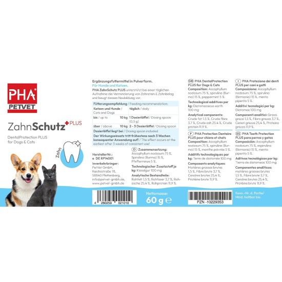pha Powder for Dogs and Cats; remove plaque and tartar, Dental Protection Plus, 60 g pha Powder for Dogs and Cats; remove plaque and tartar, Dental Protection Plus, 60 g
