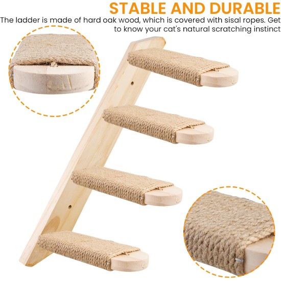 Behogan Cat Stairs Wall, Climbing Wall Cats Made of Solid Oak Wood, Climbing Cat Ladder for Cats up to 15 kg, Climbing Wall Cat Furniture with Jute Rope, Cat Furniture Indoor for Cat Climbing Play Behogan Cat Stairs Wall, Climbing Wall Cats Made of Solid Oak Wood, Climbing Cat Ladder for Cats up to 15 kg, Climbing Wall Cat Furniture with Jute Rope, Cat Furniture Indoor for Cat Climbing Play