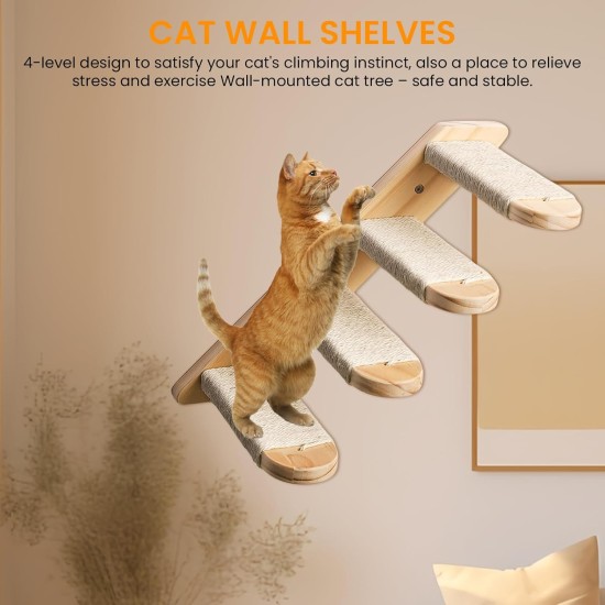 Behogan Cat Stairs Wall, Climbing Wall Cats Made of Solid Oak Wood, Climbing Cat Ladder for Cats up to 15 kg, Climbing Wall Cat Furniture with Jute Rope, Cat Furniture Indoor for Cat Climbing Play Behogan Cat Stairs Wall, Climbing Wall Cats Made of Solid Oak Wood, Climbing Cat Ladder for Cats up to 15 kg, Climbing Wall Cat Furniture with Jute Rope, Cat Furniture Indoor for Cat Climbing Play