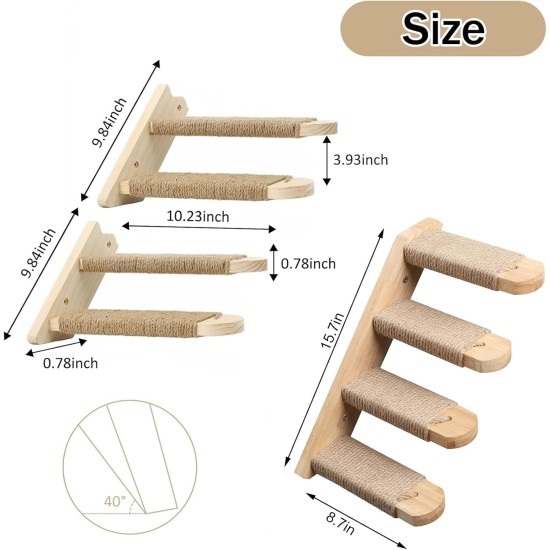Climbing Wall Cats, Cat Stairs Wall, Cat Stairs with Natural Jute for the Wall, for Cat, Climbing, Play, Lounging Climbing Wall Cats, Cat Stairs Wall, Cat Stairs with Natural Jute for the Wall, for Cat, Climbing, Play, Lounging