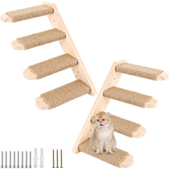 DAJAVE Pack of 2 Climbing Wall Cat Stairs Wall 8 Steps, Cat Ladder with Jute Rope, Cat Boards for the Wall, Cat Stairs, Cat Stairs Climbing Wall Cat for Cat Climbing Play (20 kg Carry) DAJAVE Pack of 2 Climbing Wall Cat Stairs Wall 8 Steps, Cat Ladder with Jute Rope, Cat Boards for the Wall, Cat Stairs, Cat Stairs Climbing Wall Cat for Cat Climbing Play (20 kg Carry)