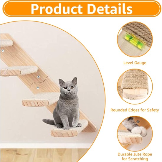 DAJAVE Pack of 2 Climbing Wall Cat Stairs Wall 8 Steps, Cat Ladder with Jute Rope, Cat Boards for the Wall, Cat Stairs, Cat Stairs Climbing Wall Cat for Cat Climbing Play (20 kg Carry) DAJAVE Pack of 2 Climbing Wall Cat Stairs Wall 8 Steps, Cat Ladder with Jute Rope, Cat Boards for the Wall, Cat Stairs, Cat Stairs Climbing Wall Cat for Cat Climbing Play (20 kg Carry)