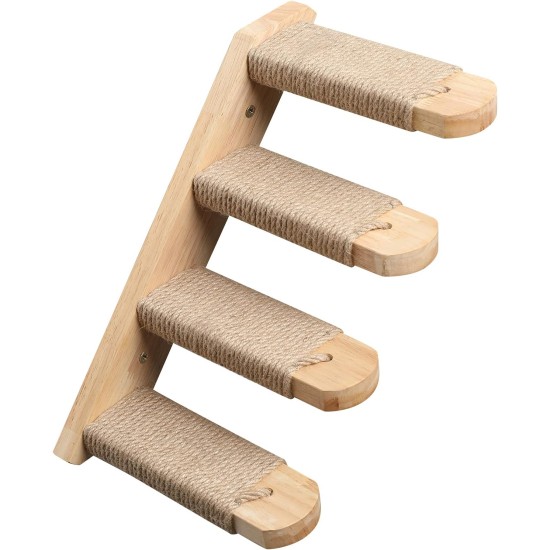 FUKUMARU Climbing Wall for Cats, Cat Stairs, Wall Lounger, Made of Solid Rubber Wood, for Cats up to 15 kg, with Jute Rope for Scratching From Left to Right FUKUMARU Climbing Wall for Cats, Cat Stairs, Wall Lounger, Made of Solid Rubber Wood, for Cats up to 15 kg, with Jute Rope for Scratching From Left to Right