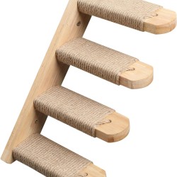 FUKUMARU Climbing Wall for Cats, Cat Stairs, Wall Lounger, Made of Solid Rubber Wood, for Cats up to 15 kg, with Jute Rope for Scratching From Left to Right FUKUMARU Climbing Wall for Cats, Cat Stairs, Wall Lounger, Made of Solid Rubber Wood, for Cats up to 15 kg, with Jute Rope for Scratching From Left to Right