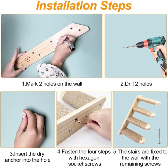 Lectorias Cat Stairs 4 Steps, Cat Ladder with Jute Rope, Cat Stairs Wall, Cat Boards for the Wall, Cat Stairs, Cat Stairs Climbing Wall Cat for Cat Climbing Play (Can Carry 20 kg) Lectorias Cat Stairs 4 Steps, Cat Ladder with Jute Rope, Cat Stairs Wall, Cat Boards for the Wall, Cat Stairs, Cat Stairs Climbing Wall Cat for Cat Climbing Play (Can Carry 20 kg)