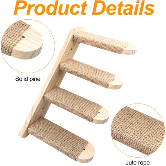 Lectorias Cat Stairs 4 Steps, Cat Ladder with Jute Rope, Cat Stairs Wall, Cat Boards for the Wall, Cat Stairs, Cat Stairs Climbing Wall Cat for Cat Climbing Play (Can Carry 20 kg) Lectorias Cat Stairs 4 Steps, Cat Ladder with Jute Rope, Cat Stairs Wall, Cat Boards for the Wall, Cat Stairs, Cat Stairs Climbing Wall Cat for Cat Climbing Play (Can Carry 20 kg)