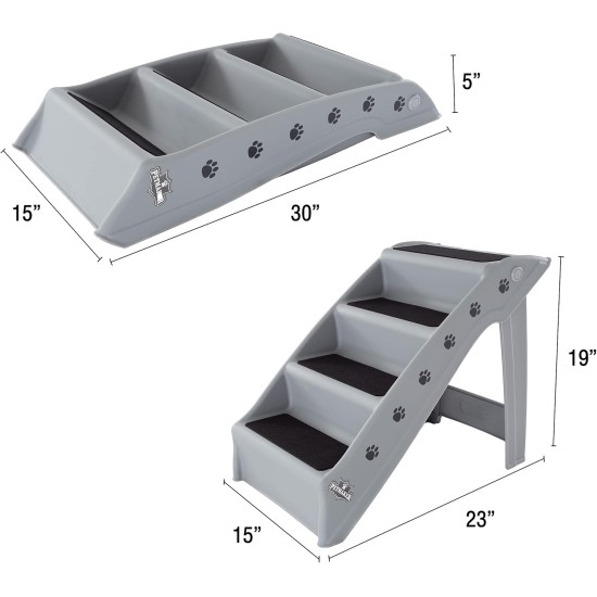 Petmaker Dog Stairs Pet Stairs with 4-Tier Design for Beds, Couch, Car, Pet Stairs for Puppies, Kittens and Small Pets (Grey) Petmaker Dog Stairs Pet Stairs with 4-Tier Design for Beds, Couch, Car, Pet Stairs for Puppies, Kittens and Small Pets (Grey)