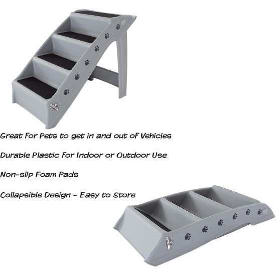 Petmaker Dog Stairs Pet Stairs with 4-Tier Design for Beds, Couch, Car, Pet Stairs for Puppies, Kittens and Small Pets (Grey) Petmaker Dog Stairs Pet Stairs with 4-Tier Design for Beds, Couch, Car, Pet Stairs for Puppies, Kittens and Small Pets (Grey)
