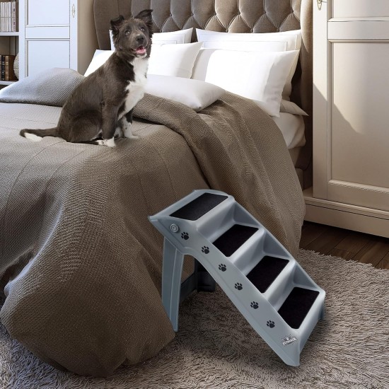 Petmaker Dog Stairs Pet Stairs with 4-Tier Design for Beds, Couch, Car, Pet Stairs for Puppies, Kittens and Small Pets (Grey) Petmaker Dog Stairs Pet Stairs with 4-Tier Design for Beds, Couch, Car, Pet Stairs for Puppies, Kittens and Small Pets (Grey)