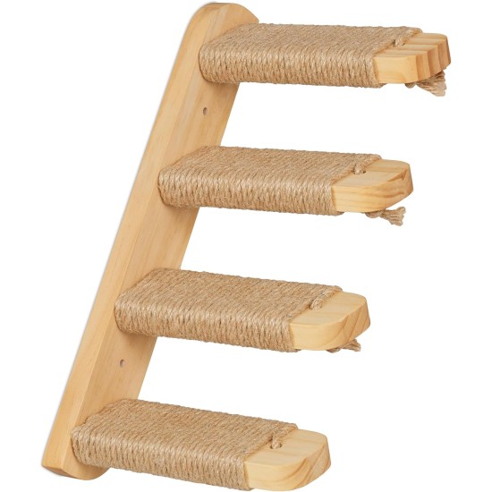 Relaxdays Cat Stairs, Wall, Cat Ladder, 4 Steps, HBT: Approx. 29 x 34 x 22.5 cm, Accessories for Climbing Wall, Wood and Jute, Natural Relaxdays Cat Stairs, Wall, Cat Ladder, 4 Steps, HBT: Approx. 29 x 34 x 22.5 cm, Accessories for Climbing Wall, Wood and Jute, Natural