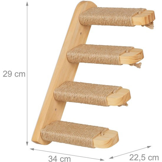 Relaxdays Cat Stairs, Wall, Cat Ladder, 4 Steps, HBT: Approx. 29 x 34 x 22.5 cm, Accessories for Climbing Wall, Wood and Jute, Natural Relaxdays Cat Stairs, Wall, Cat Ladder, 4 Steps, HBT: Approx. 29 x 34 x 22.5 cm, Accessories for Climbing Wall, Wood and Jute, Natural