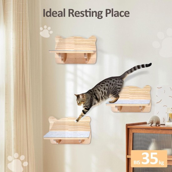 Ricyea Climbing Wall Cat Set, 3 Climbing Levels, Cat Stairs Wall, Cat Furniture Made of Solid Wood for Cats Climbing, Playing, Wall Furniture Cat Wall Shelves up to 35 kg Ricyea Climbing Wall Cat Set, 3 Climbing Levels, Cat Stairs Wall, Cat Furniture Made of Solid Wood for Cats Climbing, Playing, Wall Furniture Cat Wall Shelves up to 35 kg