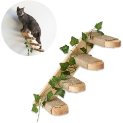 TREKAM Cat Stairs - Cat Ladder Wall Mounted Made of Solid Wood with Jute Rope and Decorative Leaves - Cat Stairs Wall Robust - Climbing Wall Cats Elegant and Functional - Cat Wall Element TREKAM Cat Stairs - Cat Ladder Wall Mounted Made of Solid Wood with Jute Rope and Decorative Leaves - Cat Stairs Wall Robust - Climbing Wall Cats Elegant and Functional - Cat Wall Element