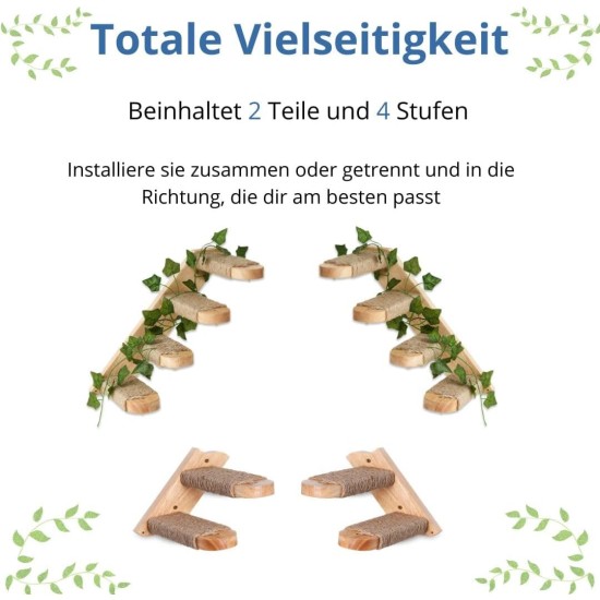 TREKAM Cat Stairs - Cat Ladder Wall Mounted Made of Solid Wood with Jute Rope and Decorative Leaves - Cat Stairs Wall Robust - Climbing Wall Cats Elegant and Functional - Cat Wall Element TREKAM Cat Stairs - Cat Ladder Wall Mounted Made of Solid Wood with Jute Rope and Decorative Leaves - Cat Stairs Wall Robust - Climbing Wall Cats Elegant and Functional - Cat Wall Element