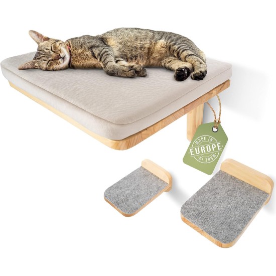 WOOWOOD® Cat Climbing Wall Including 2 x Cat Stairs Wall [Extremely Stable] Cat Wall Elements, Cat Scratching Post Wall, Cat Hammock, Cat Wall, Cat Wall Scratching Post, Cat Furniture, Climbing Wall