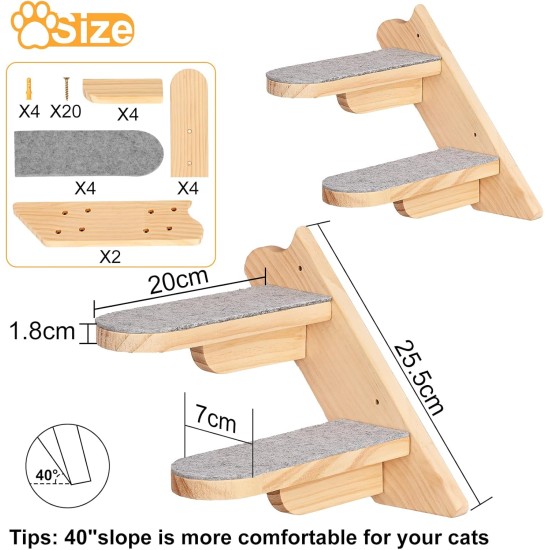 Wall Mounted Cat Climbing Shelf - Wooden Four Step Stairs Covered with Plush - Furniture for Climbing, Sleeping and Playing Wall Mounted Cat Climbing Shelf - Wooden Four Step Stairs Covered with Plush - Furniture for Climbing, Sleeping and Playing