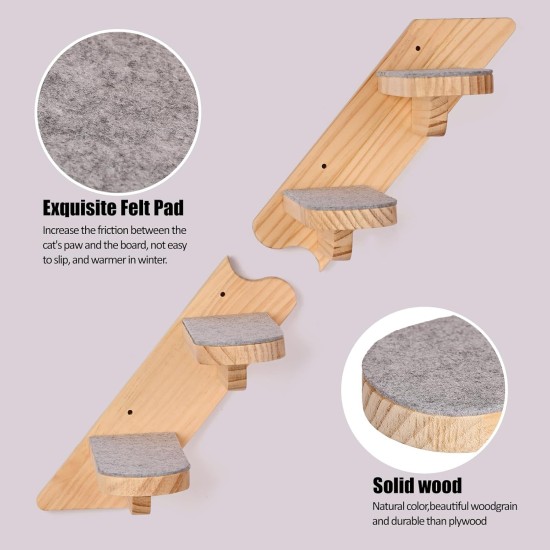 Wall Mounted Cat Climbing Shelf - Wooden Four Step Stairs Covered with Plush - Furniture for Climbing, Sleeping and Playing Wall Mounted Cat Climbing Shelf - Wooden Four Step Stairs Covered with Plush - Furniture for Climbing, Sleeping and Playing