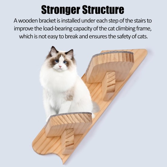 Wall Mounted Cat Climbing Shelf - Wooden Four Step Stairs Covered with Plush - Furniture for Climbing, Sleeping and Playing Wall Mounted Cat Climbing Shelf - Wooden Four Step Stairs Covered with Plush - Furniture for Climbing, Sleeping and Playing