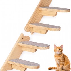 Wall Mounted Cat Climbing Shelf - Wooden Four Step Stairs Covered with Plush - Furniture for Climbing, Sleeping and Playing Wall Mounted Cat Climbing Shelf - Wooden Four Step Stairs Covered with Plush - Furniture for Climbing, Sleeping and Playing