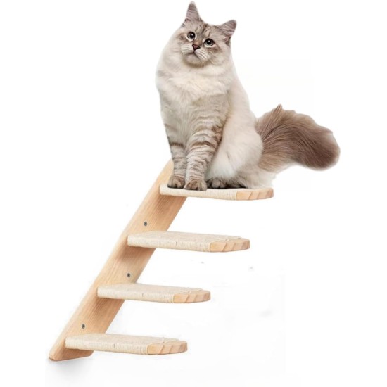 Wooden Cat Stairs, Cat Ladder with Jute Rope, Cat Stairs Wall, Cat Boards for the Wall, Cat Stairs, Cat Stairs Climbing Wall Cat for Cat Climbing Play (4 Steps) Wooden Cat Stairs, Cat Ladder with Jute Rope, Cat Stairs Wall, Cat Boards for the Wall, Cat Stairs, Cat Stairs Climbing Wall Cat for Cat Climbing Play (4 Steps)