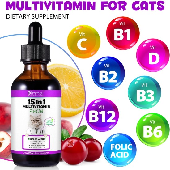 15-in-1 Multivitamin Drops for Cats, Vitamins and Supplements - Liquid Multivitamins for Cats Support Immune Health and Hip and Joint Health 15-in-1 Multivitamin Drops for Cats, Vitamins and Supplements - Liquid Multivitamins for Cats Support Immune Health and Hip and Joint Health
