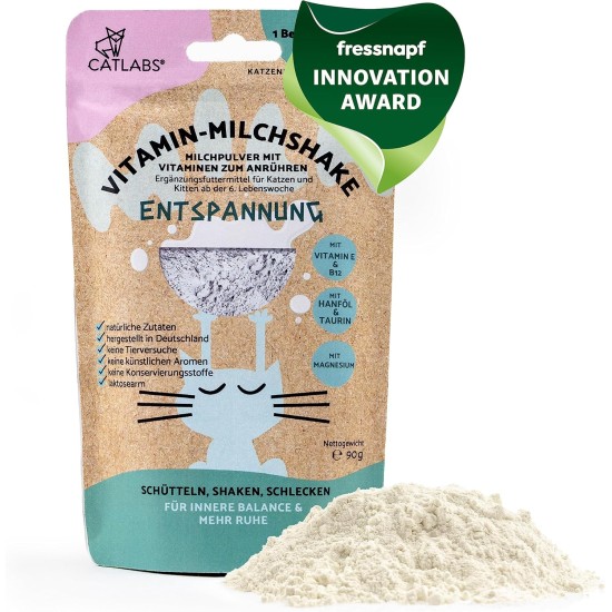 30 Servings of Relaxation, Vitamin Milkshake for Cats, 90 g, Milk Powder with Vitamins and Minerals, Relax Supplementary Food, Cat Milk Powder for Anxious Cats 30 Servings of Relaxation, Vitamin Milkshake for Cats, 90 g, Milk Powder with Vitamins and Minerals, Relax Supplementary Food, Cat Milk Powder for Anxious Cats
