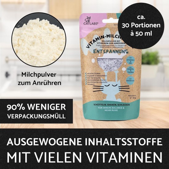 30 Servings of Relaxation, Vitamin Milkshake for Cats, 90 g, Milk Powder with Vitamins and Minerals, Relax Supplementary Food, Cat Milk Powder for Anxious Cats 30 Servings of Relaxation, Vitamin Milkshake for Cats, 90 g, Milk Powder with Vitamins and Minerals, Relax Supplementary Food, Cat Milk Powder for Anxious Cats