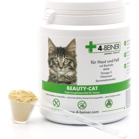 4-legged beauty cat, multi-vitamins and minerals for cats for shiny coat, vitality and well-being with Omega 3, MSM, vitamin B & C, zinc etc. 4-legged beauty cat, multi-vitamins and minerals for cats for shiny coat, vitality and well-being with Omega 3, MSM, vitamin B & C, zinc etc.