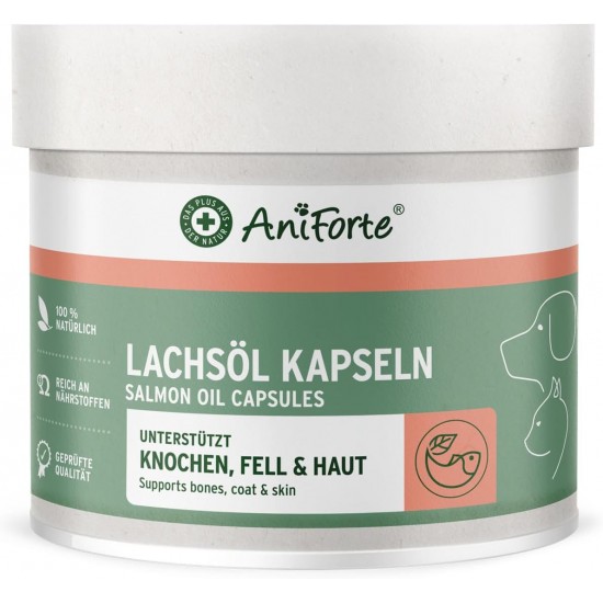 AniForte Salmon Oil Capsules for Dogs and Cats – Valuable Omega-3 Fish Oil, Supporting Metabolism and Bone Building, Barf Supplement, Shiny Fur, Vitamins, Salmon Oil for Dogs AniForte Salmon Oil Capsules for Dogs and Cats – Valuable Omega-3 Fish Oil, Supporting Metabolism and Bone Building, Barf Supplement, Shiny Fur, Vitamins, Salmon Oil for Dogs