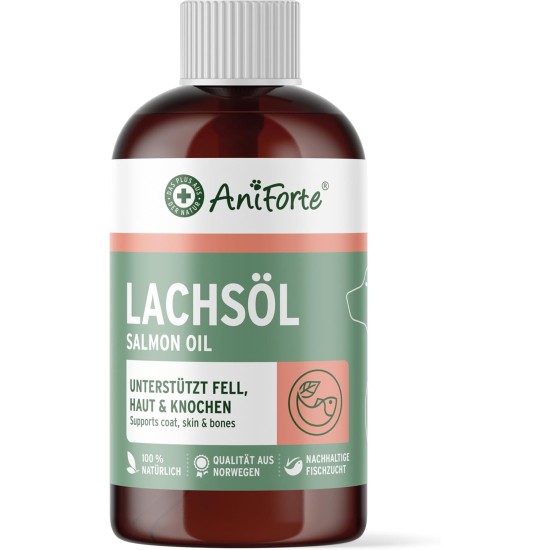 AniForte Salmon Oil For Dogs, 500 ml, Cold-Pressed With Omega-3 And Omega-6 Fatty Acids, Premium Fish Oil For Puppies, Adults, Seniors, Without Additives, Barf Supplement, Recyclable Packaging Without BPA AniForte Salmon Oil For Dogs, 500 ml, Cold-Pressed With Omega-3 And Omega-6 Fatty Acids, Premium Fish Oil For Puppies, Adults, Seniors, Without Additives, Barf Supplement, Recyclable Packaging Without BPA