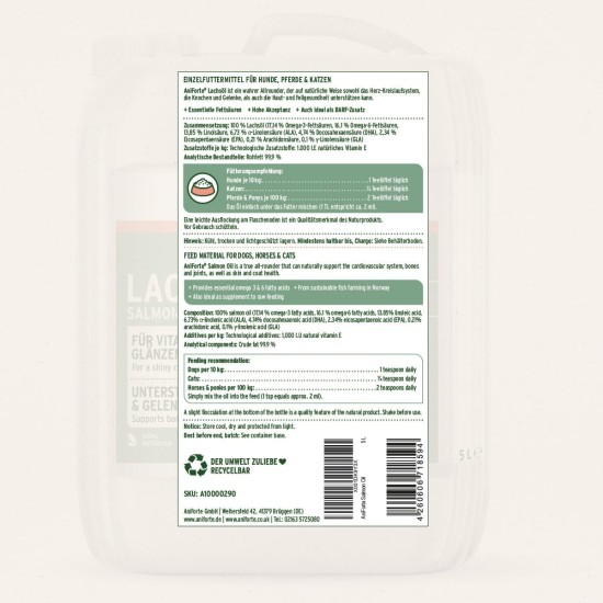 AniForte Salmon Oil For Dogs, 500 ml, Cold-Pressed With Omega-3 And Omega-6 Fatty Acids, Premium Fish Oil For Puppies, Adults, Seniors, Without Additives, Barf Supplement, Recyclable Packaging Without BPA AniForte Salmon Oil For Dogs, 500 ml, Cold-Pressed With Omega-3 And Omega-6 Fatty Acids, Premium Fish Oil For Puppies, Adults, Seniors, Without Additives, Barf Supplement, Recyclable Packaging Without BPA