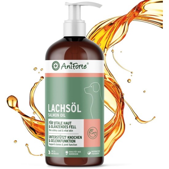 AniForte Salmon Oil For Dogs, 500 ml, Cold-Pressed With Omega-3 And Omega-6 Fatty Acids, Premium Fish Oil For Puppies, Adults, Seniors, Without Additives, Barf Supplement, Recyclable Packaging Without BPA AniForte Salmon Oil For Dogs, 500 ml, Cold-Pressed With Omega-3 And Omega-6 Fatty Acids, Premium Fish Oil For Puppies, Adults, Seniors, Without Additives, Barf Supplement, Recyclable Packaging Without BPA
