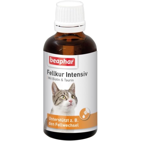 BEAPHAR - Intensive Fur Treatment for Cats - Energy Supplier - With Vitamins B1, B2, B6, B12, E, Biotin and Taurine - Supports Coat Change - 50 ml BEAPHAR - Intensive Fur Treatment for Cats - Energy Supplier - With Vitamins B1, B2, B6, B12, E, Biotin and Taurine - Supports Coat Change - 50 ml
