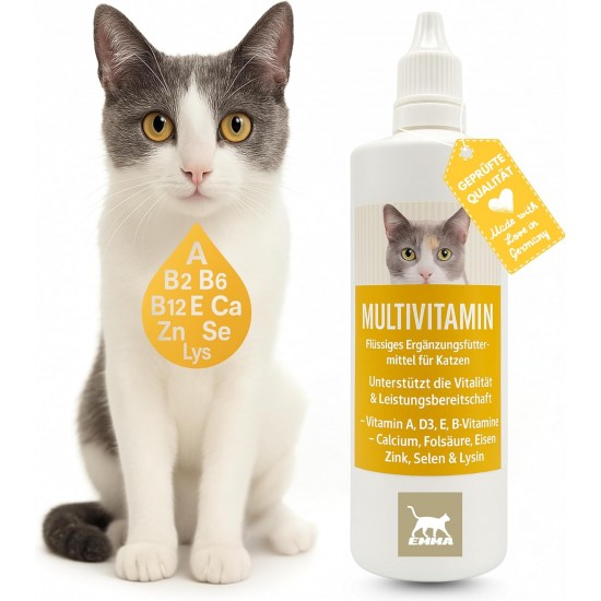 EMMA Cat Vitamins I Multi Vitamins for Cats 100 ml I Vitamin B Complex I B Vitamins with A Vitamin B12 D3 E & Minerals I Folic Acid Iron & L Lysine Cat I Multivitamin Complex Immune System Strengthen EMMA Cat Vitamins I Multi Vitamins for Cats 100 ml I Vitamin B Complex I B Vitamins with A Vitamin B12 D3 E & Minerals I Folic Acid Iron & L Lysine Cat I Multivitamin Complex Immune System Strengthen