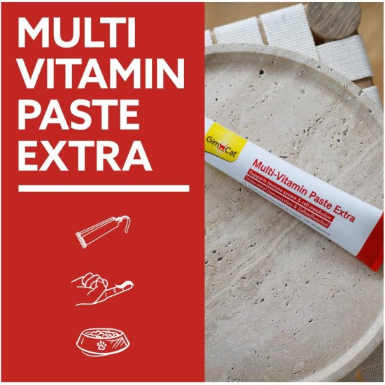 GimCat multi-vitamin paste extra nutrient rich cat snack with cell-protect complex for healthy cell protection, contains Beta-Glucan and fish oil, 1 tube GimCat multi-vitamin paste extra nutrient rich cat snack with cell-protect complex for healthy cell protection, contains Beta-Glucan and fish oil, 1 tube