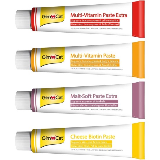 GimCat multi-vitamin paste extra nutrient rich cat snack with cell-protect complex for healthy cell protection, contains Beta-Glucan and fish oil, 1 tube GimCat multi-vitamin paste extra nutrient rich cat snack with cell-protect complex for healthy cell protection, contains Beta-Glucan and fish oil, 1 tube
