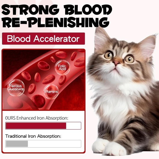Liquid Iron Preparations for Cats, 60 ml Cat Vitamins and Supplements with Vitamin C and B12, Supports Anemia, Promotes Blood Health, Helps in the Formation of Red Blood Cells Liquid Iron Preparations for Cats, 60 ml Cat Vitamins and Supplements with Vitamin C and B12, Supports Anemia, Promotes Blood Health, Helps in the Formation of Red Blood Cells