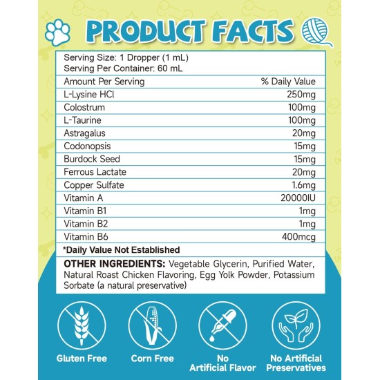Lysine Cat - L-Lysine Drops for Cats and Kittens, Kittens Immune System, Runny Nose, Relief of Allergies, Sneezing, Dietary Supplements with Vitamins and Minerals, Colostrum, Taurine Lysine Cat - L-Lysine Drops for Cats and Kittens, Kittens Immune System, Runny Nose, Relief of Allergies, Sneezing, Dietary Supplements with Vitamins and Minerals, Colostrum, Taurine