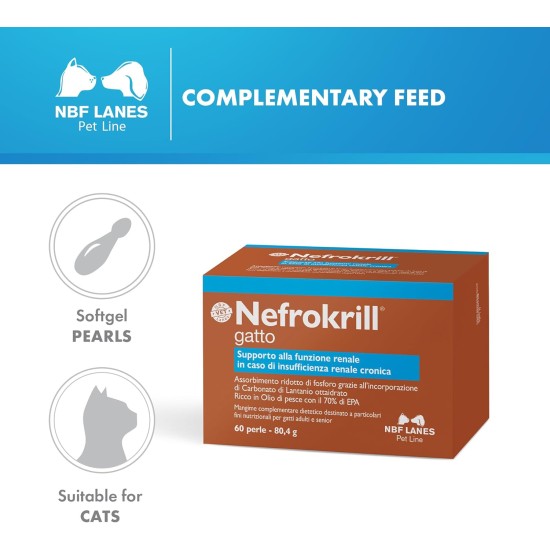 NBF Lanes | Nefrokrill Cat 60 Soft Gel Beads Support Kidney Function for Chronic Kidney Insufficiency for Adult and Older Cats NBF Lanes | Nefrokrill Cat 60 Soft Gel Beads Support Kidney Function for Chronic Kidney Insufficiency for Adult and Older Cats