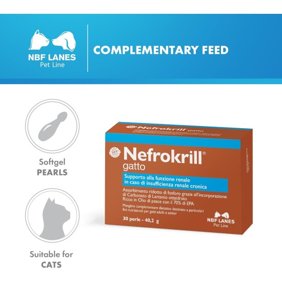 Nefrokrill Cat 30 Soft Gel Beads Support Kidney Function for Chronic Kidney Insufficiency for Adult and Older Cats Nefrokrill Cat 30 Soft Gel Beads Support Kidney Function for Chronic Kidney Insufficiency for Adult and Older Cats