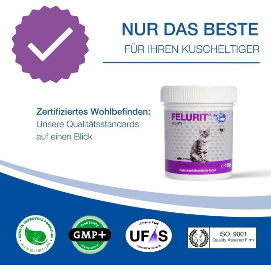 NutriLabs Felurit® Powder for Cats 100 g - Cat Dietary Supplement with Glucosamine, D-Mannose, Cranberry Concentrate and Much More - Important Cat Nutrients - Health Products for Cats NutriLabs Felurit® Powder for Cats 100 g - Cat Dietary Supplement with Glucosamine, D-Mannose, Cranberry Concentrate and Much More - Important Cat Nutrients - Health Products for Cats