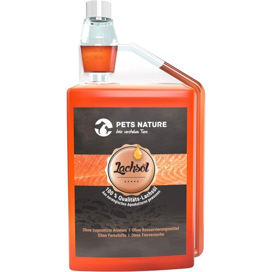 Pets Nature Salmon Oil for Dogs and Cats - 1 Litre Pure Premium Fish Oil with Omega 3 and 6 for Your Dog, Cat and Horse, 1000 ml Pets Nature Salmon Oil for Dogs and Cats - 1 Litre Pure Premium Fish Oil with Omega 3 and 6 for Your Dog, Cat and Horse, 1000 ml