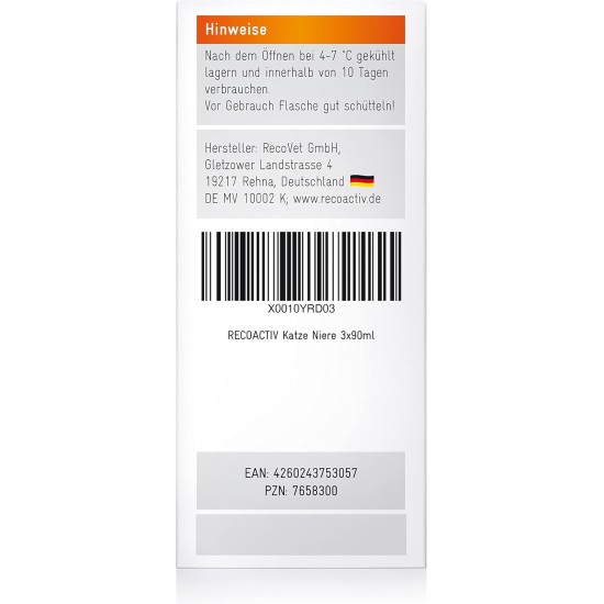 RECOACTIV® Kidney Tonic For Cats, Food Supplement For Cats With Kidney Disease As Well As For Prevention, Tonic For Cat's Convalescing From Kidney Failure RECOACTIV® Kidney Tonic For Cats, Food Supplement For Cats With Kidney Disease As Well As For Prevention, Tonic For Cat's Convalescing From Kidney Failure