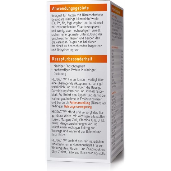 RECOACTIV® Kidney Tonic For Cats, Food Supplement For Cats With Kidney Disease As Well As For Prevention, Tonic For Cat's Convalescing From Kidney Failure RECOACTIV® Kidney Tonic For Cats, Food Supplement For Cats With Kidney Disease As Well As For Prevention, Tonic For Cat's Convalescing From Kidney Failure