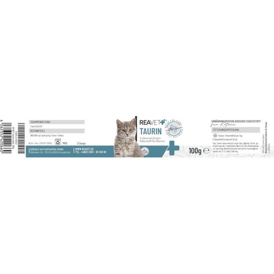 ReaVET Taurine for Cats 100 g - Supports the Cardiovascular System, Taurine Powder 100% Pure, Amino Acids Support Defences & Cell Metabolism ReaVET Taurine for Cats 100 g - Supports the Cardiovascular System, Taurine Powder 100% Pure, Amino Acids Support Defences & Cell Metabolism