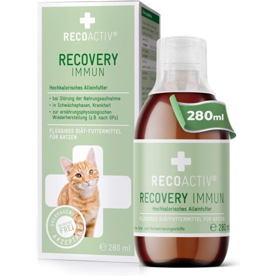 Recoactiv® Recovery Immune for Cats 3 x 90 ml - High Calorie Diet Complete Food, in Reconvalescence and after surgery, for Weight Gain and for Refusing of Food Recoactiv® Recovery Immune for Cats 3 x 90 ml - High Calorie Diet Complete Food, in Reconvalescence and after surgery, for Weight Gain and for Refusing of Food