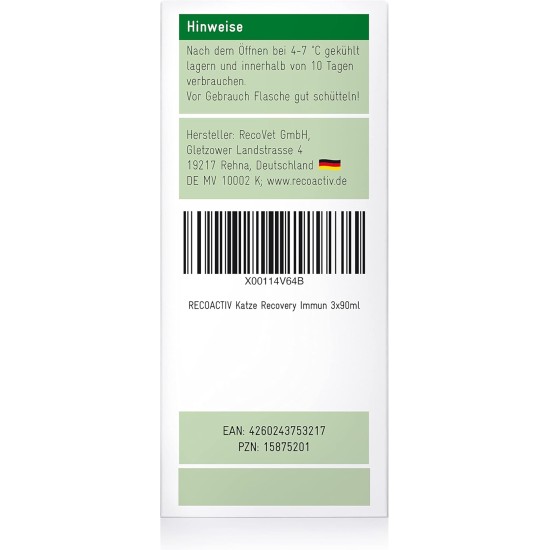 Recoactiv® Recovery Immune for Cats 3 x 90 ml - High Calorie Diet Complete Food, in Reconvalescence and after surgery, for Weight Gain and for Refusing of Food Recoactiv® Recovery Immune for Cats 3 x 90 ml - High Calorie Diet Complete Food, in Reconvalescence and after surgery, for Weight Gain and for Refusing of Food