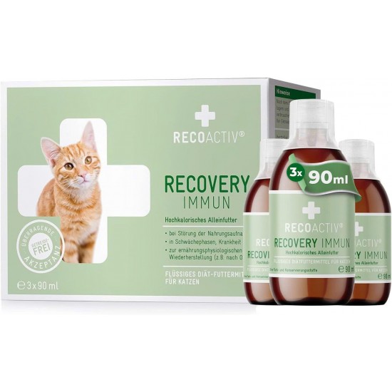 Recoactiv® Recovery Immune for Cats 3 x 90 ml - High Calorie Diet Complete Food, in Reconvalescence and after surgery, for Weight Gain and for Refusing of Food Recoactiv® Recovery Immune for Cats 3 x 90 ml - High Calorie Diet Complete Food, in Reconvalescence and after surgery, for Weight Gain and for Refusing of Food