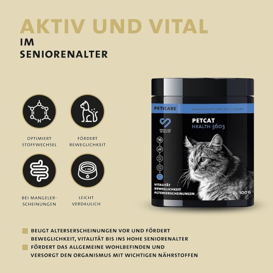 Senior Aktiv Vital Mix Powder for Old Cats, Natural Supplement Food with Green-Lipped Mussel, MSM, Curcuma, Promotes Immune System & Deficiency Symptoms, petCat Health 3603 Senior Aktiv Vital Mix Powder for Old Cats, Natural Supplement Food with Green-Lipped Mussel, MSM, Curcuma, Promotes Immune System & Deficiency Symptoms, petCat Health 3603